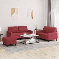 3 personers sofa med hynder kunstlæder vinrød