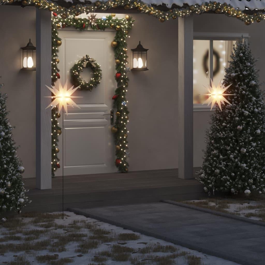 Juledekoration med LED-lys og jordspyd foldbar 57 cm hvid