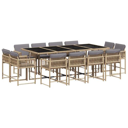 Spisebordssæt til haven 13 dele med hynder polyrattan beige
