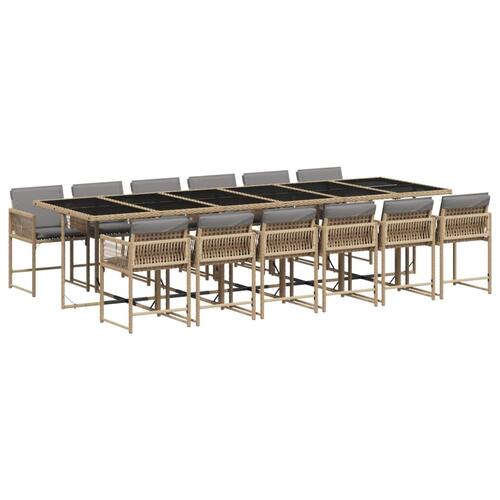 Spisebordssæt til haven 13 dele med hynder polyrattan beige