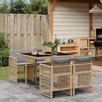 Spisebordssæt til haven 5 dele med hynder polyrattan beige
