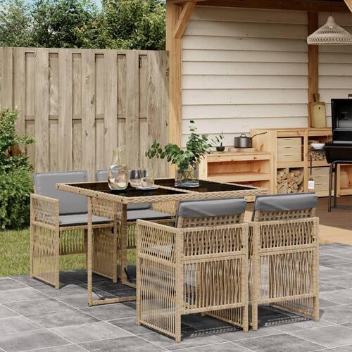 Spisebordssæt til haven 5 dele med hynder polyrattan beige