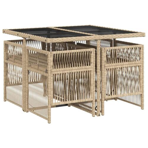 Spisebordssæt til haven 5 dele med hynder polyrattan beige