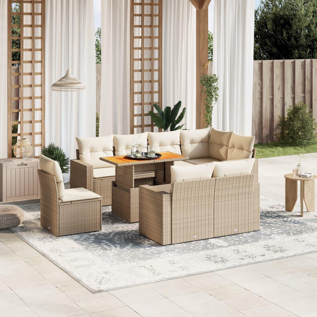 Sofasæt til haven 9 dele med hynder polyrattan beige