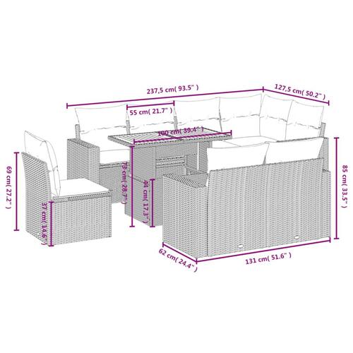 Sofasæt til haven 9 dele med hynder polyrattan beige