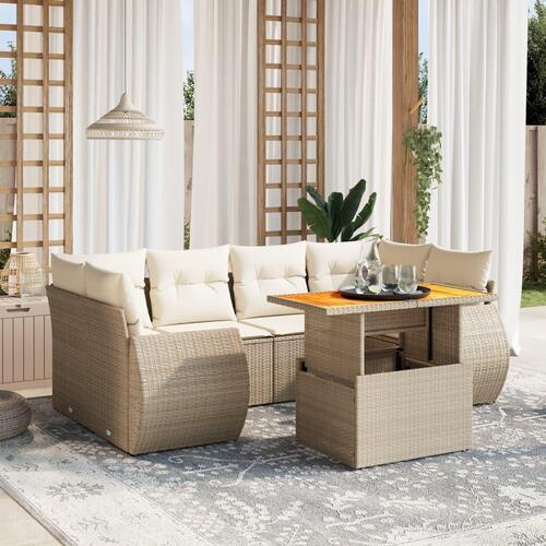 Sofasæt til haven 7 dele med hynder polyrattan beige