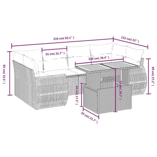 Sofasæt til haven 7 dele med hynder polyrattan beige