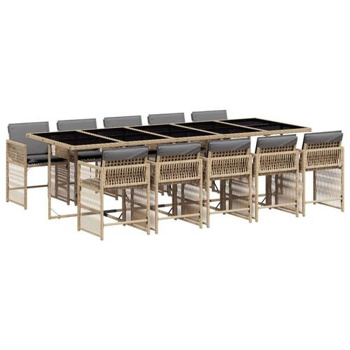 Spisebordssæt til haven 11 dele med hynder polyrattan beige