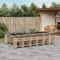 Spisebordssæt til haven 13 dele med hynder polyrattan beige