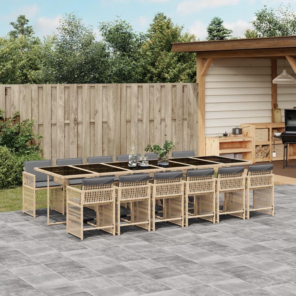 Spisebordssæt til haven 13 dele med hynder polyrattan beige