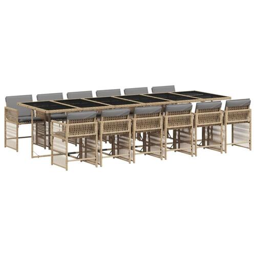 Spisebordssæt til haven 13 dele med hynder polyrattan beige