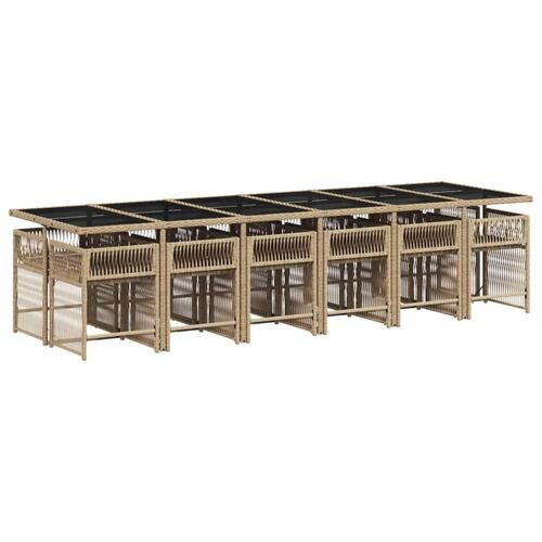 Spisebordssæt til haven 13 dele med hynder polyrattan beige