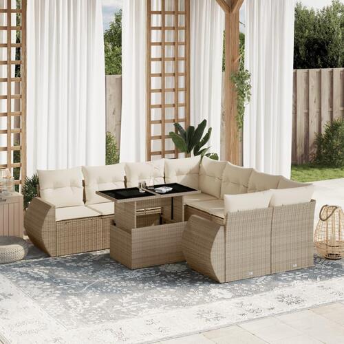 Sofasæt til haven 9 dele med hynder polyrattan beige