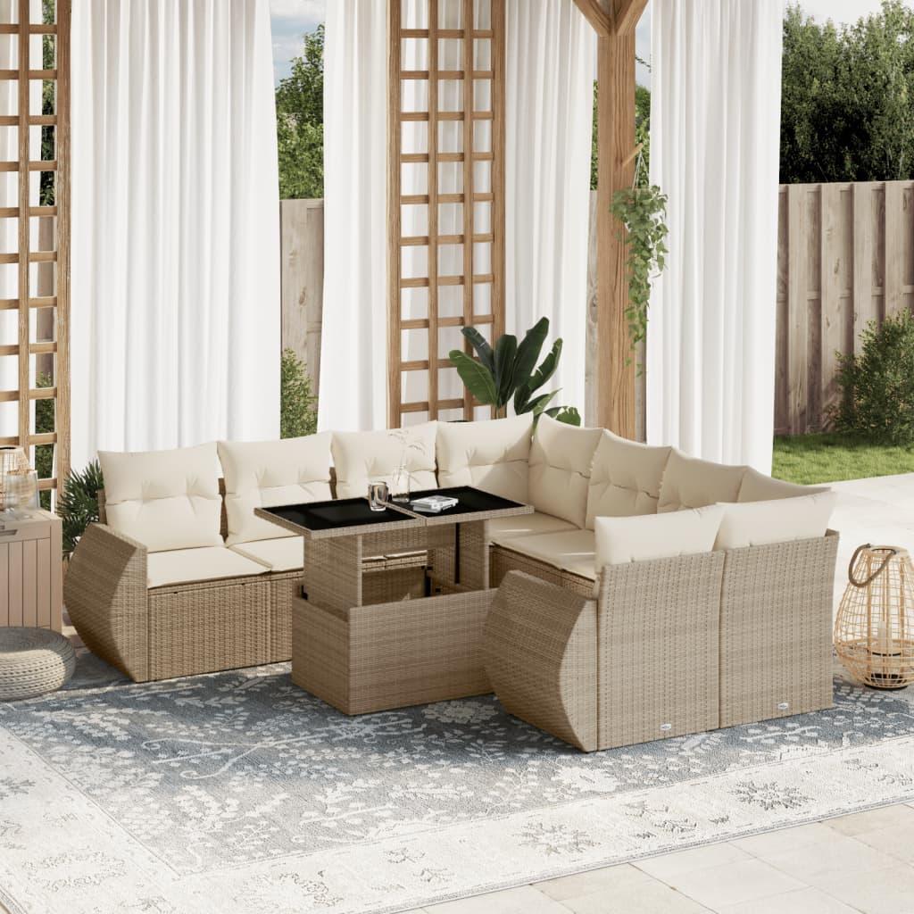 Sofasæt til haven 9 dele med hynder polyrattan beige