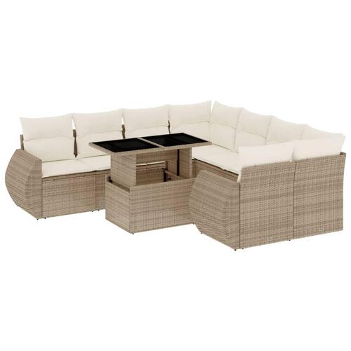 Sofasæt til haven 9 dele med hynder polyrattan beige