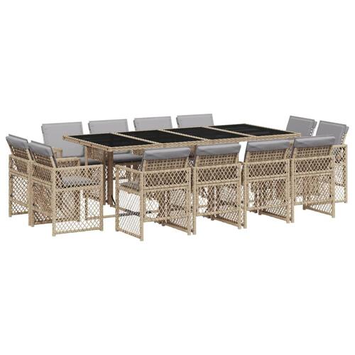 Spisebordssæt til haven 13 dele med hynder polyrattan beige