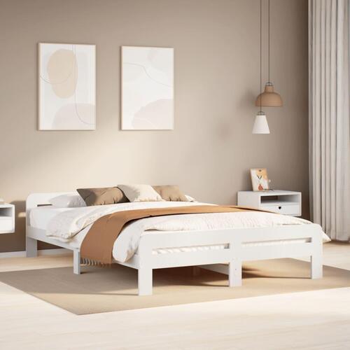 Sengeramme uden madras 140x200 cm massivt fyrretræ hvid