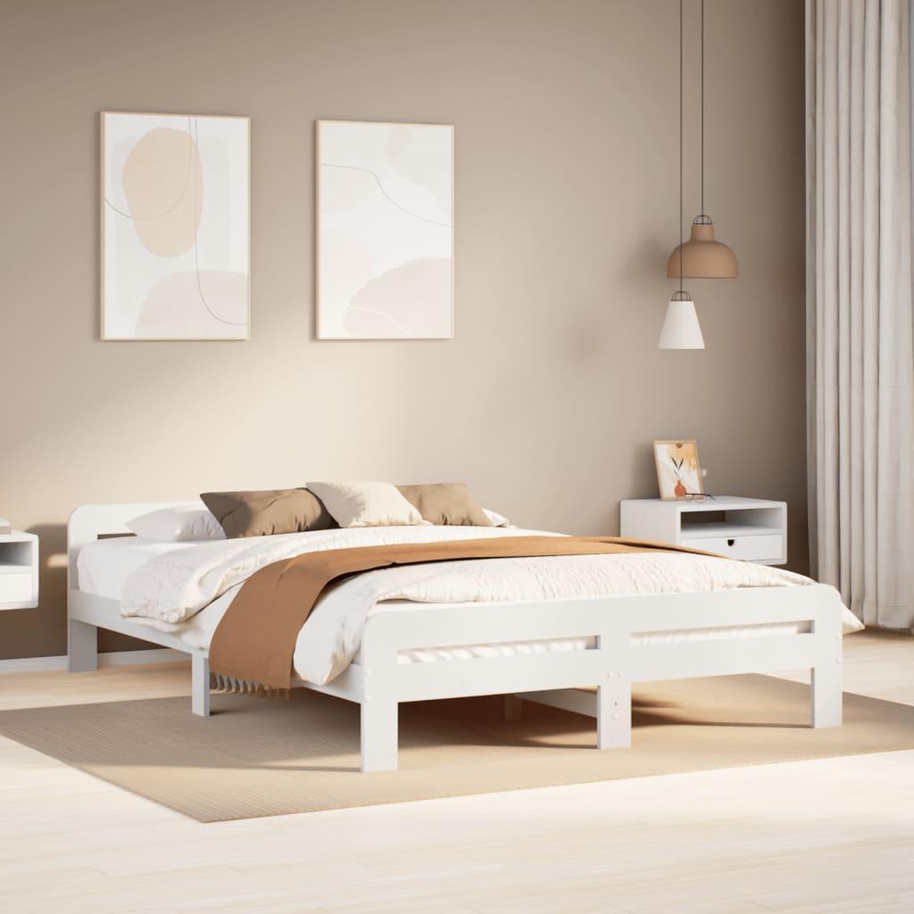 Sengeramme uden madras 140x200 cm massivt fyrretræ hvid