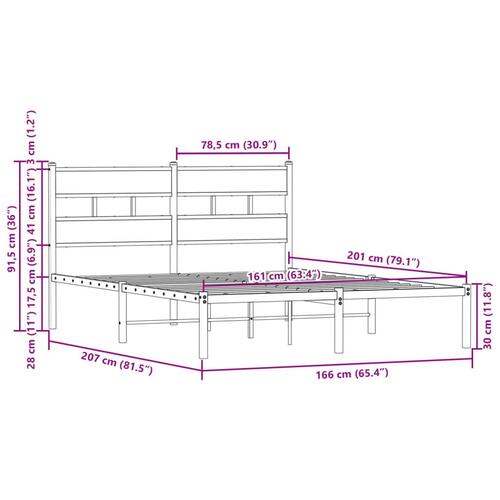 Sengeramme m. sengegavl 160x200 cm uden madras brunt eg
