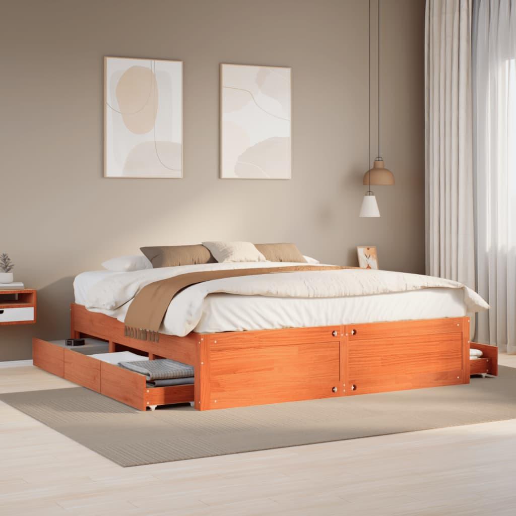 Sengeramme m. skuffer 200x200 cm uden madras massivt fyr brun