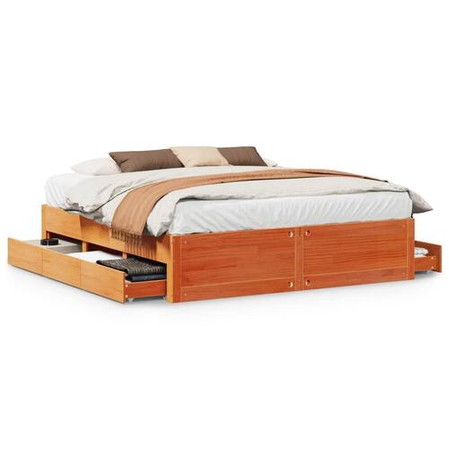 Sengeramme m. skuffer 200x200 cm uden madras massivt fyr brun
