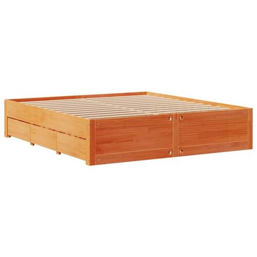 Sengeramme m. skuffer 200x200 cm uden madras massivt fyr brun