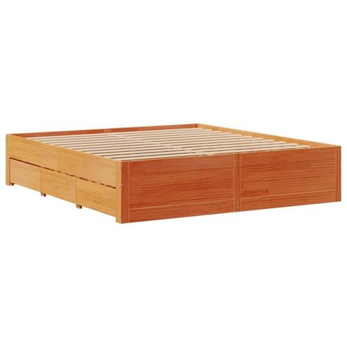 Sengeramme m. skuffer 200x200 cm uden madras massivt fyr brun