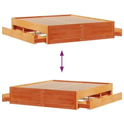 Sengeramme m. skuffer 200x200 cm uden madras massivt fyr brun