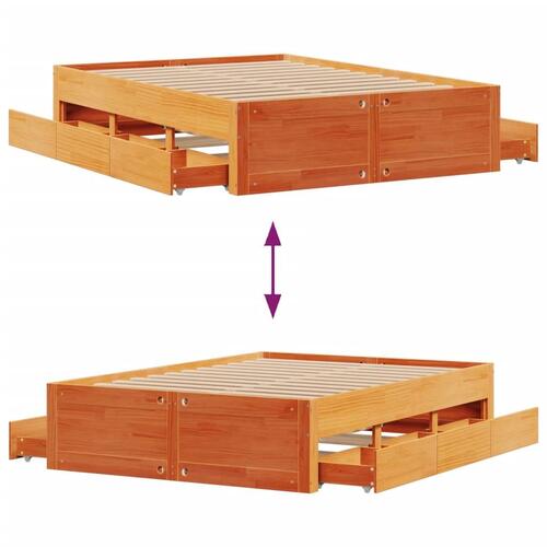 Sengeramme m. skuffer 140x200 cm uden madras massivt fyr brun