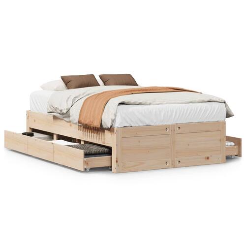 Sengeramme m. skuffer 135x190 cm uden madras massivt fyr hvid