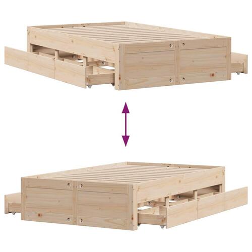 Sengeramme m. skuffer 135x190 cm uden madras massivt fyr hvid