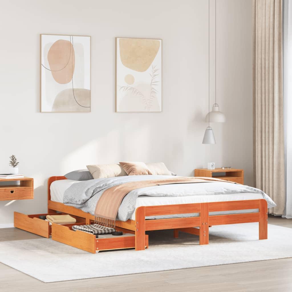 Sengeramme uden madras 150x200 cm massivt fyrretræ gyldenbrun billede