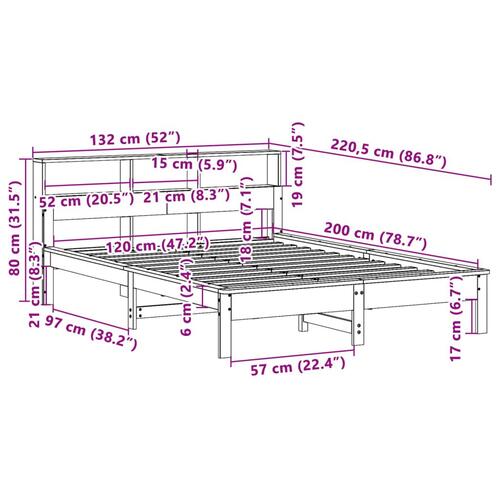 Seng med reol uden madras 120x200 cm massivt fyrretræ