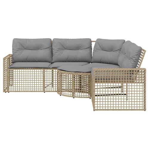 Havesofa med hynder og fodskammel L-formet polyrattan beige