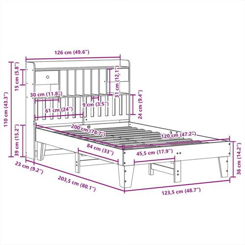 Sengeramme uden madras 120x200 cm massivt fyrretræ