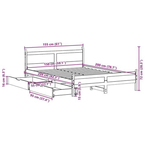 Sengeramme uden madras 150x200 cm massivt fyrretræ