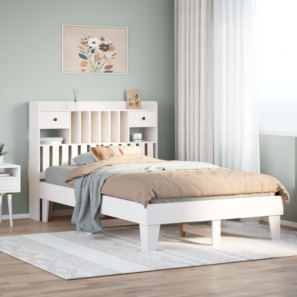Sengeramme uden madras 135x190 cm massivt fyrretræ hvid billede