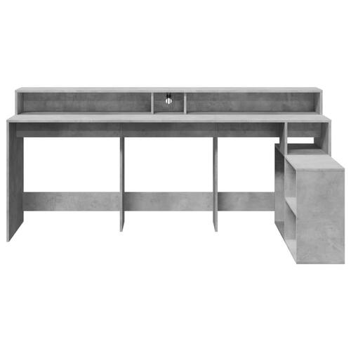 Skrivebord med LED-lys 200x104x91 cm konstrueret træ betongrå