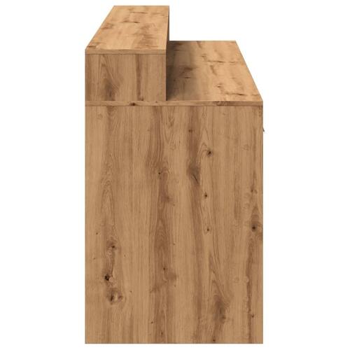 Skrivebord med LED-lys 160x155x91 cm konstrueret træ gammelt eg