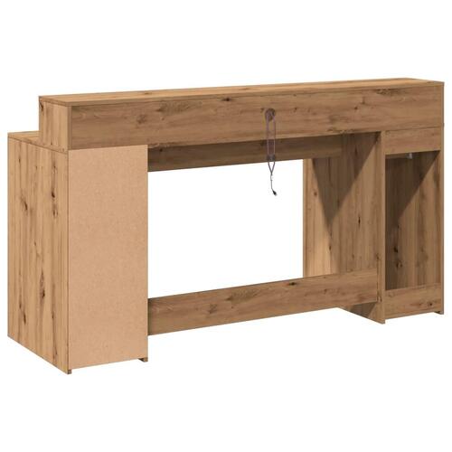 Skrivebord med LED-lys 160x155x91 cm konstrueret træ gammelt eg