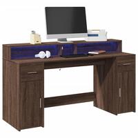 Skrivebord med LED-lys 160x55x91 cm konstrueret træ brunt eg