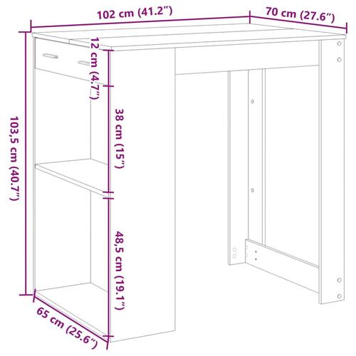 Barbord 102x70x103,5 cm konstrueret træ brun egetræsfarve