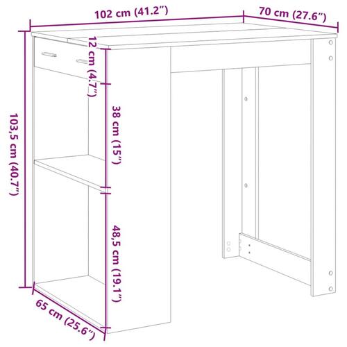 Barbord 102x70x103,5 cm konstrueret træ røget egetræsfarve