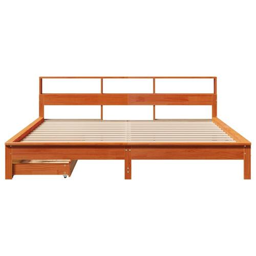 Seng med reol uden madras 180x200cm massivt fyrretræ gyldenbrun