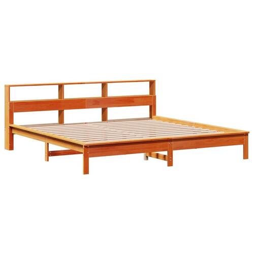 Seng med reol uden madras 180x200cm massivt fyrretræ gyldenbrun