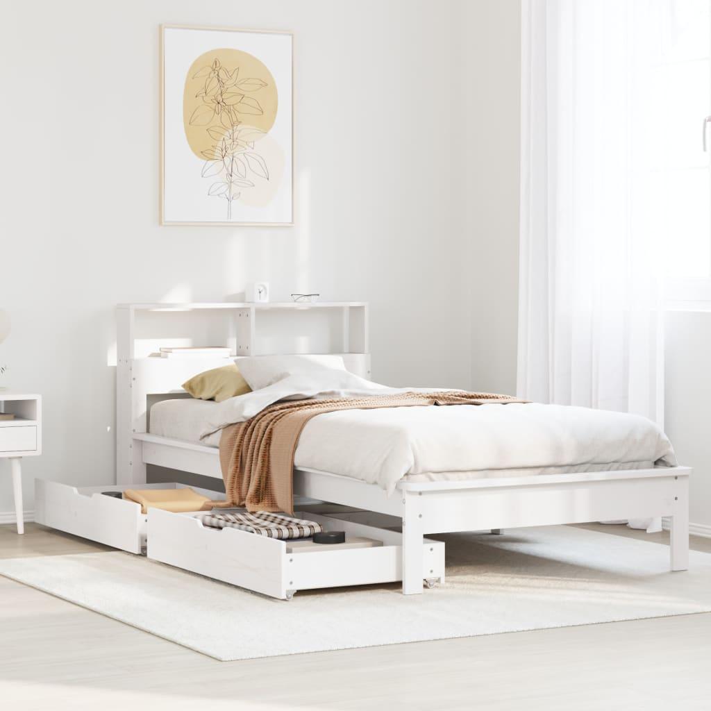 Seng med reol uden madras 100x200 cm massivt fyrretræ hvid