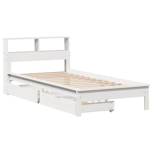 Seng med reol uden madras 100x200 cm massivt fyrretræ hvid