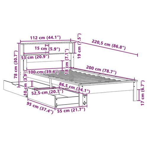 Seng med reol uden madras 100x200 cm massivt fyrretræ hvid