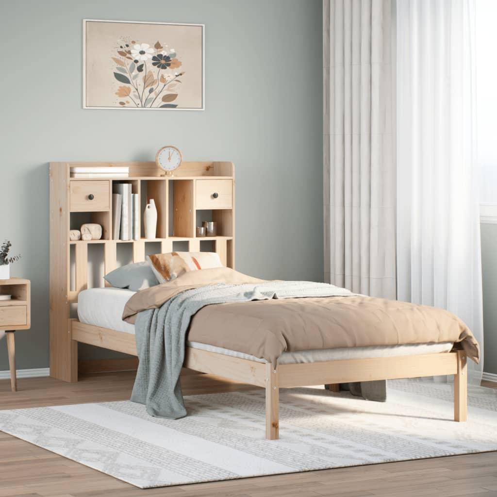 Seng med reol uden madras 75x190 cm massivt fyrretræ billede