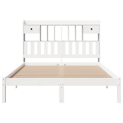 Seng med reol uden madras 140x200 cm massivt fyrretræ hvid